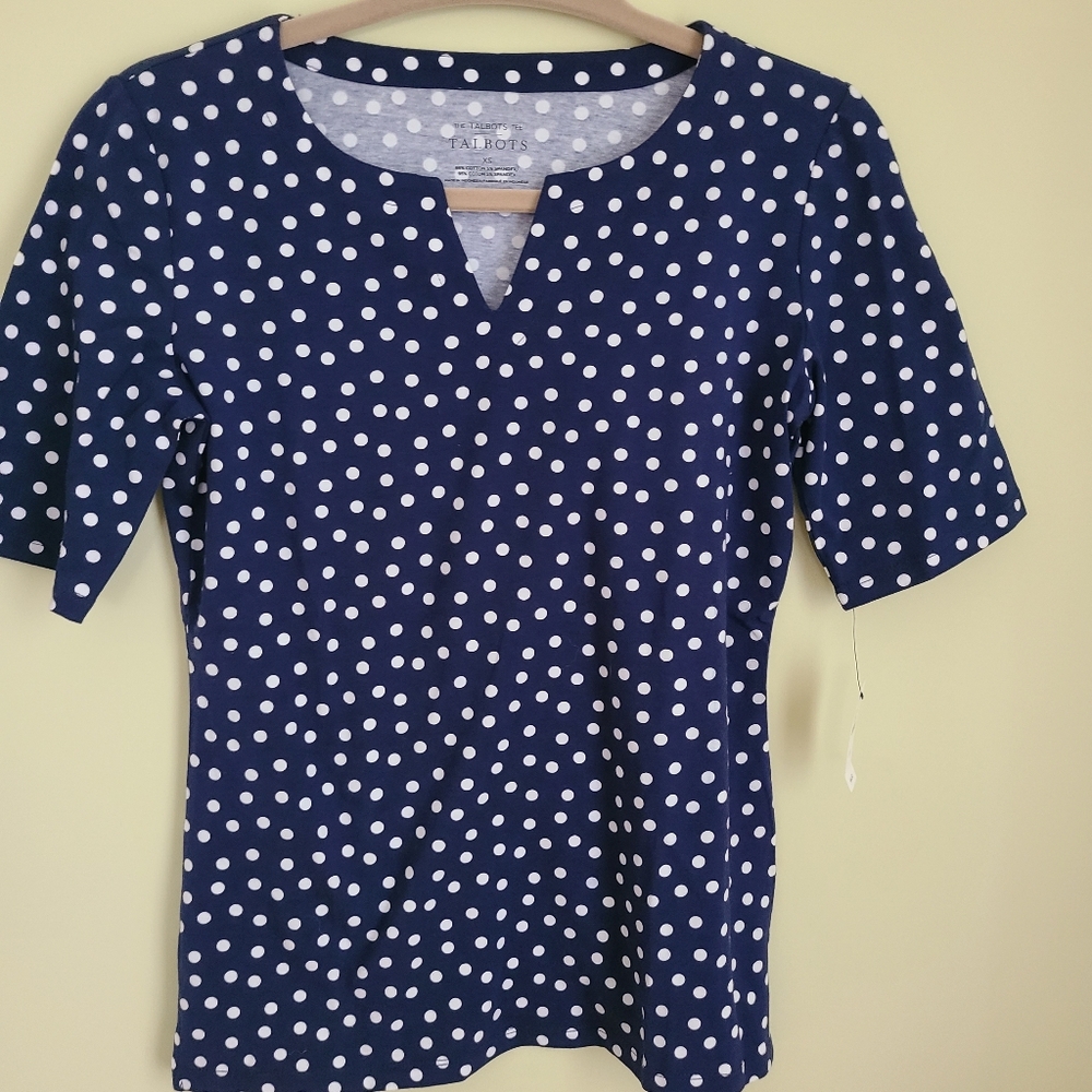 Talbots Navy Polka Dot Top